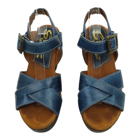 Sbicca Vintage Collection Platform Sandals Womens US 6.5 EU 37 Blue Chunky Heel - Picture 9 of 16